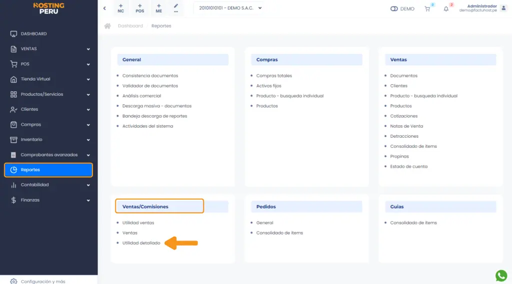 Ventas comisiones: Utilidad detallado — captura 1
