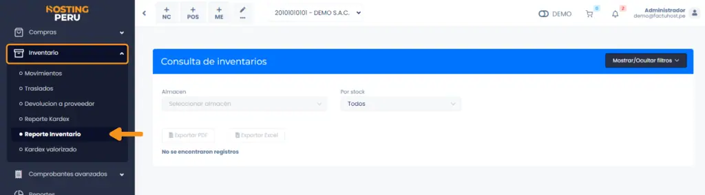 Reporte inventario — captura 1