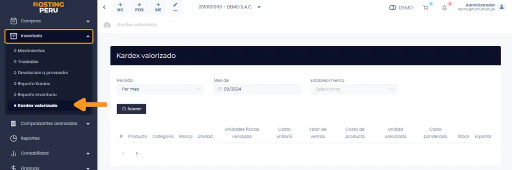 Reporte Kardex valorizado — captura 1