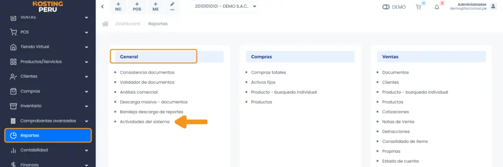 General: Actividades del sistema — captura 1