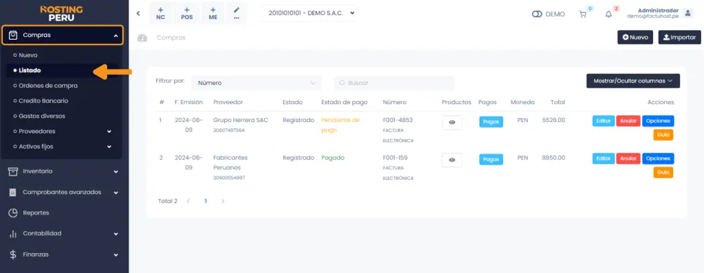 Lista de compras: Acciones — captura 1