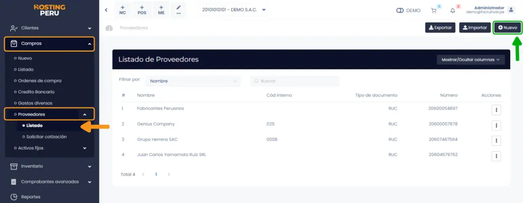 Proveedores: Creación individual — captura 1