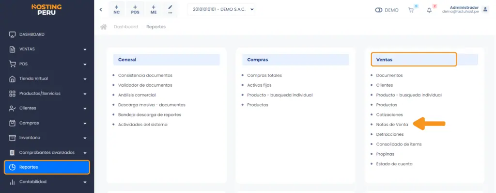 Ventas: Notas de ventas — captura 1